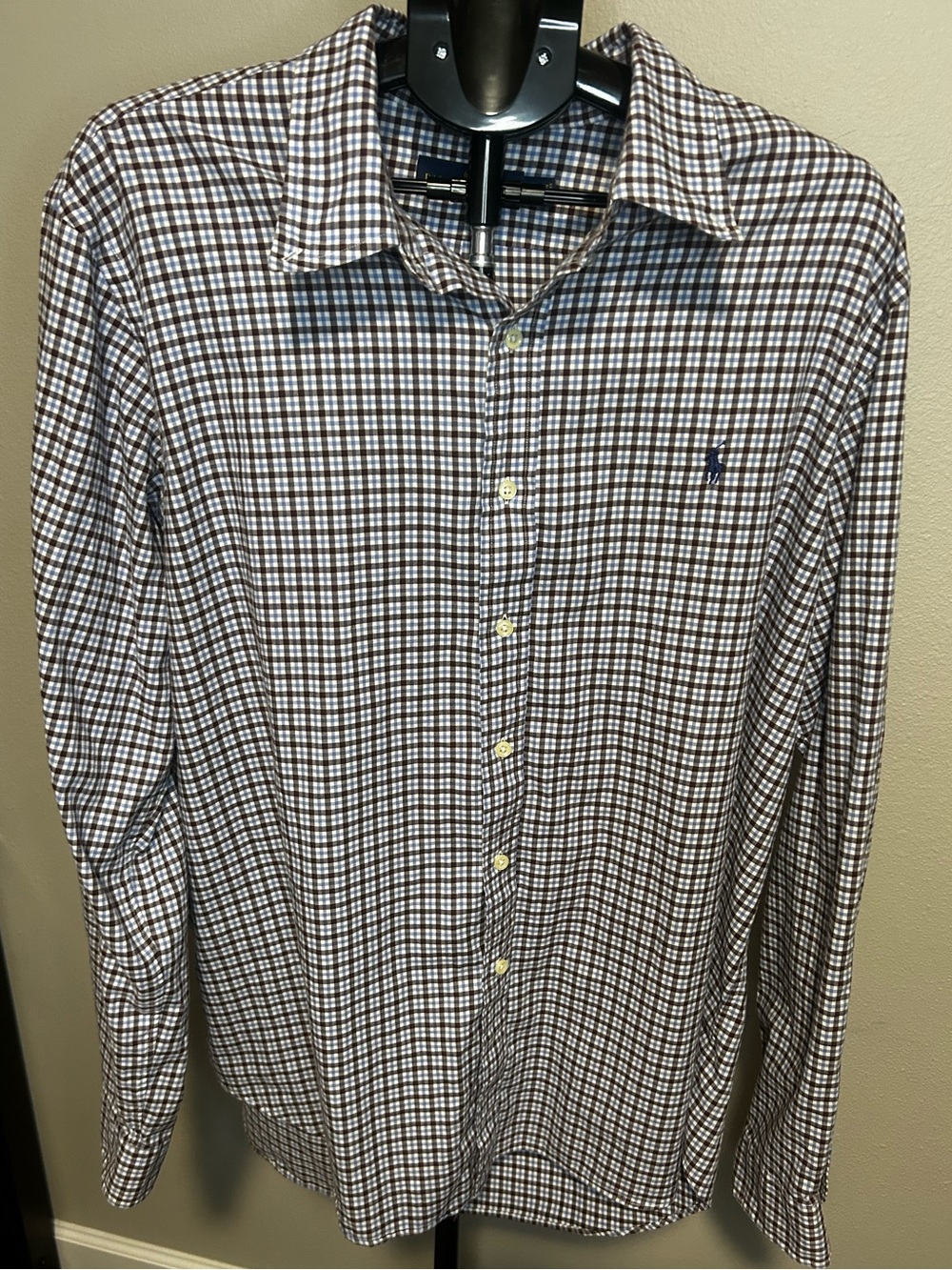Ralph Lauren Men's Plaid Button-Down Shirt - Brown & White XXL 100% cotton